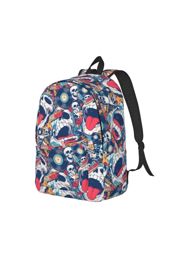 cool rock Skull Pattern Durable Canvas Backpack for Men & Women – Stylish & Lightweight – Adjustable Straps, Multiple Pockets – Fits 15-17 Inch LaptopsSmall