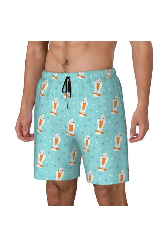 crazy white goose Pattern Men’s Swim Shorts with Compression Liner – Double-Layered Quick-Dry Swimwear, Comfortable & Stretchy Beach Shorts-Large