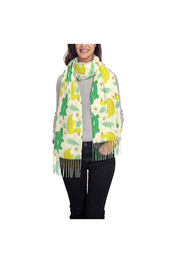 crocodile and duck Printed Women's Traditional Scarf Wrap Tassel Shawl Fringes Neck Head Shawl Retro Scarf