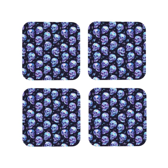 Rateoe crystal Skull Drawing Drink Coasters Set of 4 Leather Coasters Spill Protection for Table Desk,Durable and Non Slip Leather Coaster ,4 Inches Drink Mats-Square