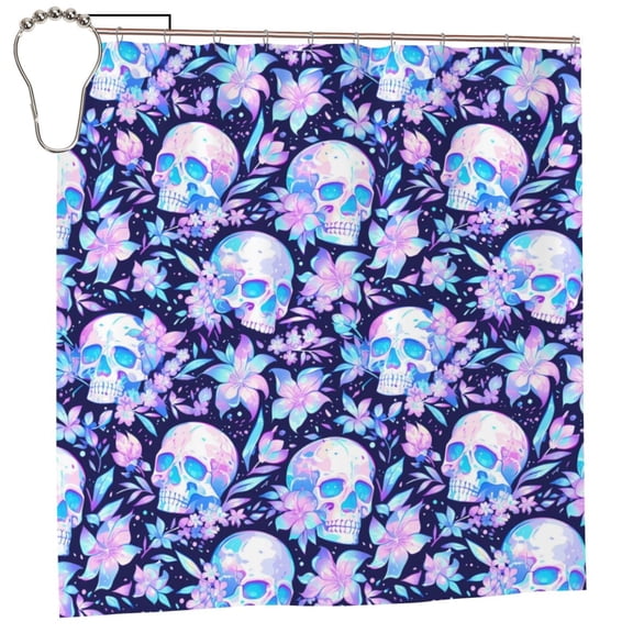 Rateoe crystal Skull flower leaf Shower Curtain - Fancy Bathroom Shower Curtain Sets - Waterproof Shower Curtain with Hooks with 12 Plastic Hooks 72x72 Inches