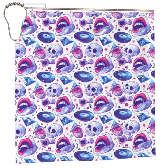 Rateoe crystal Skull record lips Shower Curtain - Fancy Bathroom Shower Curtain Sets - Waterproof Shower Curtain with Hooks with 12 Plastic Hooks 72x72 Inches