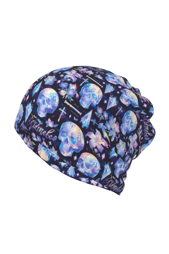 crystal cool Skull flower Cotton Slouchy Beanie Hat for Men/Women,Lightweight Oversize Large Thin Skull Cap Night Sleeping Cap