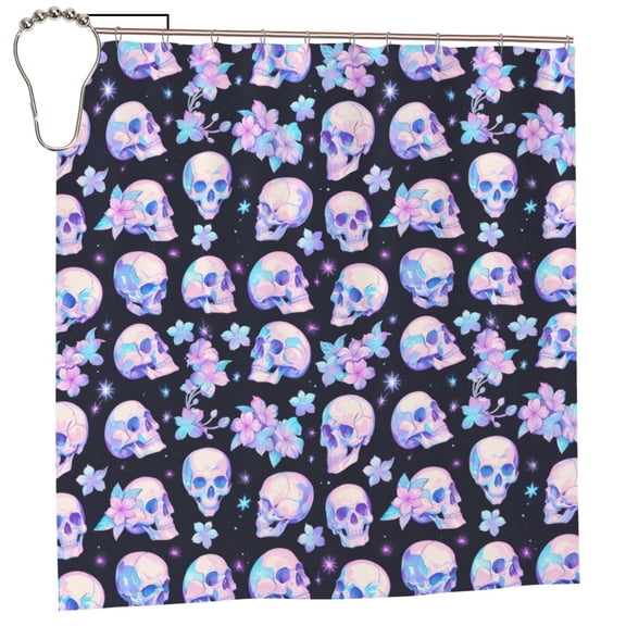 Rateoe crystal flower Skull Shower Curtain - Fancy Bathroom Shower Curtain Sets - Waterproof Shower Curtain with Hooks with 12 Plastic Hooks 72x72 Inches