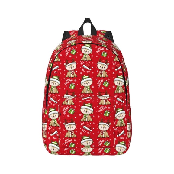 Rateoe cute Christmas Moose Pattern Canvas College Laptop Backpack,Travel Daypack,Durable Rucksack Travel Notebook Bag School Backpack Book Bag for Men Women-Small