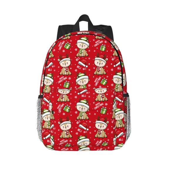 Rateoe cute Christmas Moose Pattern Student Backpack Water-resistant Backpack 15-inch Laptop Backpack Lightweight Adjustable School Backpack