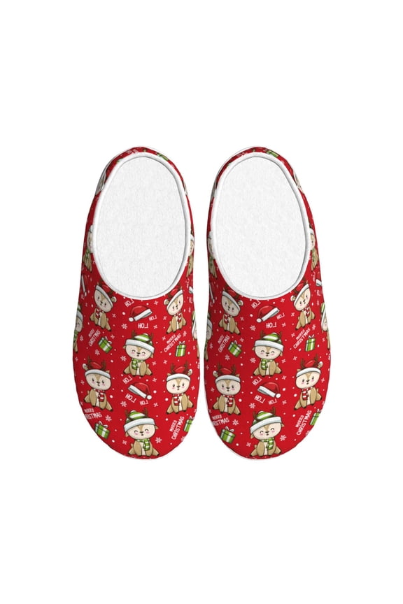 cute Christmas Moose Print Women's Men's Cotton Knit Slippers Lightweight Memory Foam Indoor House Shoes with Anti-Skid Sole-37/38