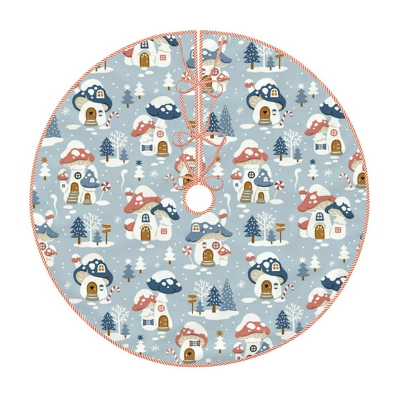 Rateoe cute Mushroom Village Pattern Christmas Tree Skirt with Ties, Christmas Tree Decorations, Farmhouse Christmas Decor Xmas Holiday Decorations-30"