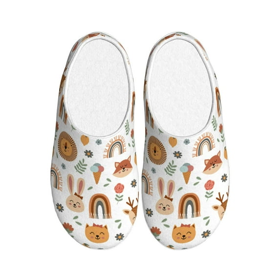 Rateoe cute Rainbow Animal Print Women's Men's Cotton Knit Slippers Lightweight Memory Foam Indoor House Shoes with Anti-Skid Sole-40/41