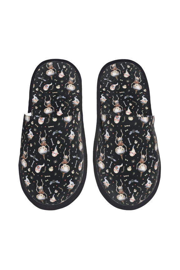 cute Skull bone Pattern Fuzzy Slippers Fuzzy Soft House Slippers Plush Furry Warm Cozy Open Toe Fluffy Home Shoes-Medium