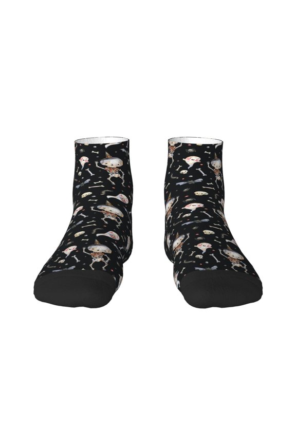 cute Skull bone Pattern Quarter Crew Socks,Toe Seamed Ankle Socks,Cotton Cushioned Breathable Athletic Crew Sports Socks