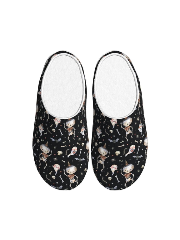cute Skull bone Print Women's Men's Cotton Knit Slippers Lightweight Memory Foam Indoor House Shoes with Anti-Skid Sole-35/36