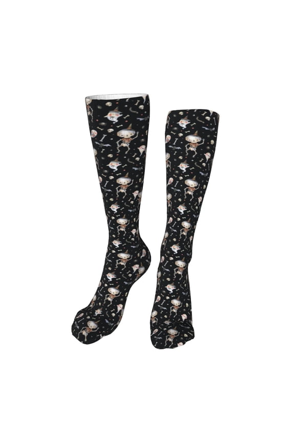 cute Skull bone print Women's Men's Novelty 20in Crew Socks Cotton Socks Knee High Socks for Walking,Running,Nurses,Pregnancy-One Size