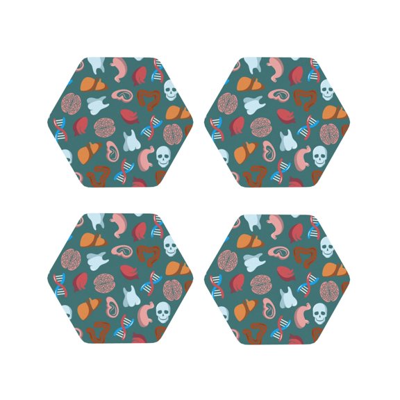 Rateoe cute Skull organ Drawing Drink Coasters Set of 4 Leather Coasters Spill Protection for Table Desk,Durable and Non Slip Leather Coaster ,4 Inches Drink Mats-Hexagon