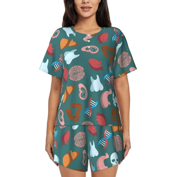 Rateoe cute Skull organ for 2 Piece Short Sleeves Pajama Sets Casual Lounge Sleepwear Ladies Pjs Sets with Pocket-3X-Large