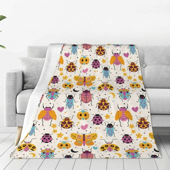 Rateoe cute bugs Print Fuzzy Fleece Throw Blanket Extra Large,Super Soft,Fluffy and Warm Blankets for Couch,Bed,All Season Use-60"x50"