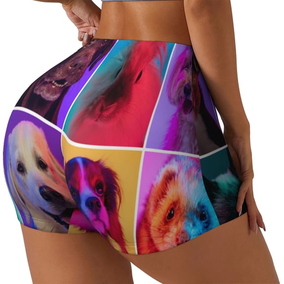 Rateoe cute dogs of different breeds Printed Power Workout Shorts for Women Tummy Control Squat Proof Ribbed Thick Seamless Scrunch Active Short-X-Large