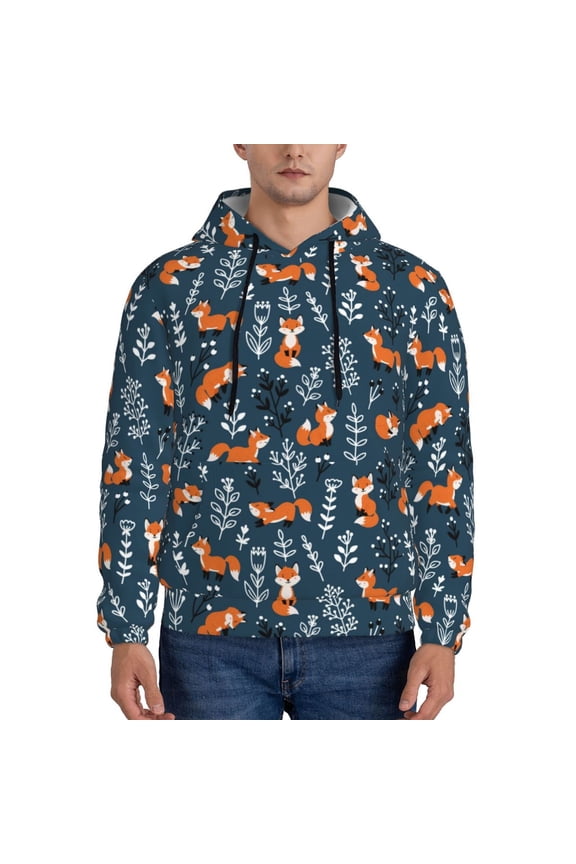 cute fall fox Pattern Mens Hoodie, Pullover Hooded Sweatshirt, Kangaroo Pocket Hoodie Ideal for Daily Wear, Travel and Home-3X-Large