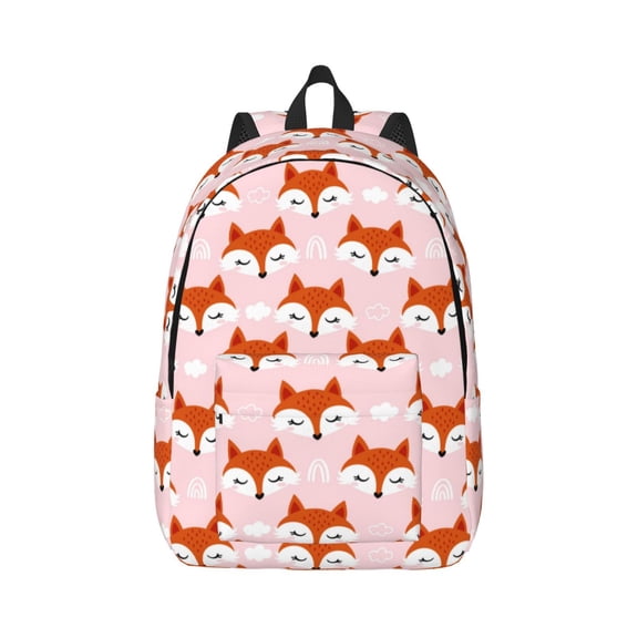 Rateoe cute fox pink Pattern Canvas College Laptop Backpack,Travel Daypack,Durable Rucksack Travel Notebook Bag School Backpack Book Bag for Men Women-Small