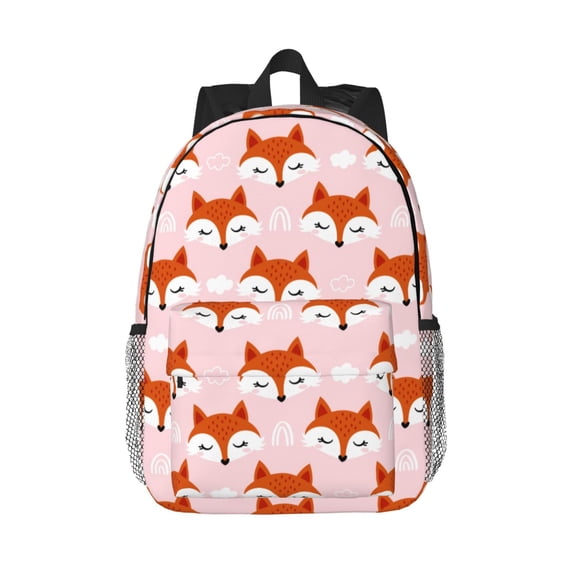 Rateoe cute fox pink Pattern Student Backpack Water-resistant Backpack 15-inch Laptop Backpack Lightweight Adjustable School Backpack