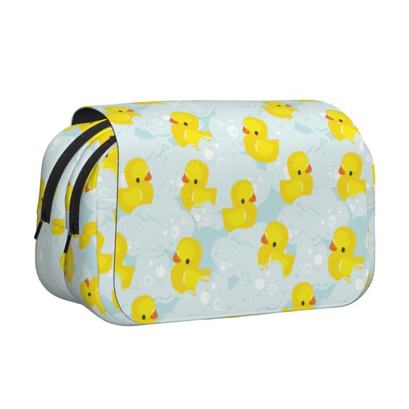 Rateoe cute rubber duck Pattern Double Clamshell Pen Case, Storage Organizer with Two Zipper Compartments– Holds Up to 50 Pencils & Pens