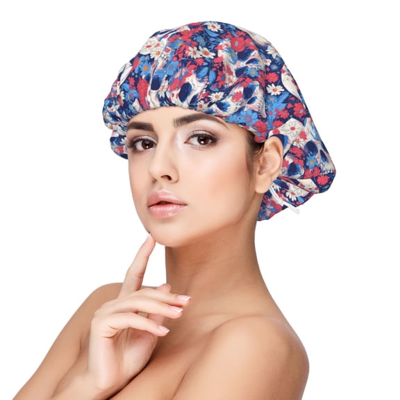 Rateoe daisy Skull red flower Pattern Silk Satin Hair Bonnet for Sleeping, Adjustable Sleep Cap Turban for Women , Curly Straight Hair Long Large Braid