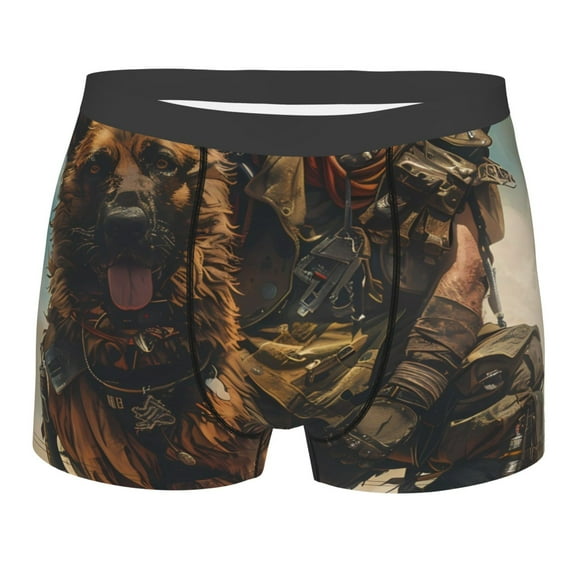 Rateoe desert Man Shepherd Dog Mens Boxer Briefs Poly Spandex Performance Boxer Briefs Underwear Hem Boxer Briefs - Medium