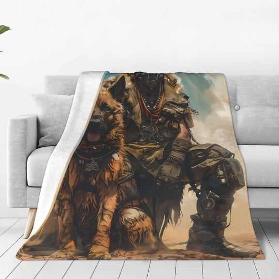 Rateoe desert Man Shepherd Dog Print Fuzzy Fleece Throw Blanket Extra Large,Super Soft,Fluffy and Warm Blankets for Couch,Bed,All Season Use (40"x30")