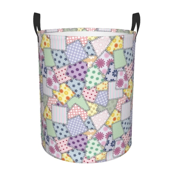 Rateoe different patchwork Pattern Round Laundry Hamper Basket, Tall Hamper Basket for Blanket Storage, Nursery Clothes Hamper for Laundry in Bedroom and College Dorm-Medium