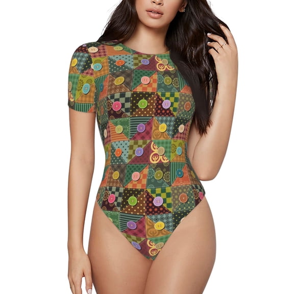 Rateoe different patchwork Printed Women Rash Guard Short Sleeve,Tummy control Swimsuit Surfing Swimsuit Bathing Suit Short-sleeved Onesie UPF 50+-X-Large