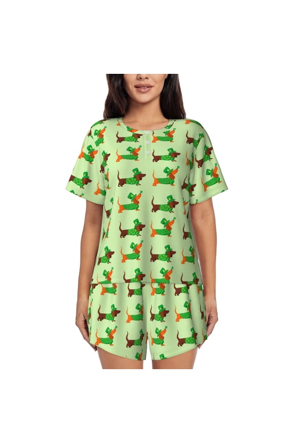 dogs St Patrick's Day Pattern Women's Short-Sleeved Pajama Set - 2 Piece Soft and Lightweight Sleepwear Set-4X-Large
