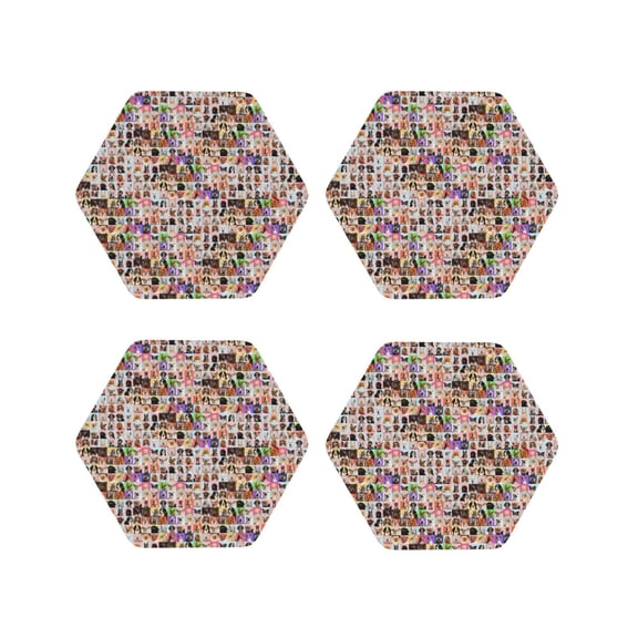 Rateoe dogs and cats Printed Drink Coasters Set of 4 Leather Coasters Spill Protection for Table Desk,Durable and Non Slip Leather Coaster ,4 Inches Drink Mats-Hexagon