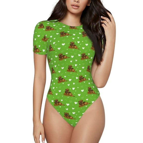 Rateoe dogs on a green background Printed Women Rash Guard Short Sleeve,Tummy control Swimsuit Surfing Swimsuit Bathing Suit Short-sleeved Onesie UPF 50 -Medium