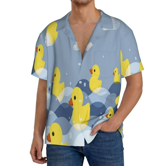 Rateoe ducklings swim on the sea waves Pattern Men's Short Sleeve Classic Shirt, Casual Short-Sleeved Shirt, Lightweight Summer Shirt, Cuban Collar Shirt,Button-Front Shirt-4X-Large