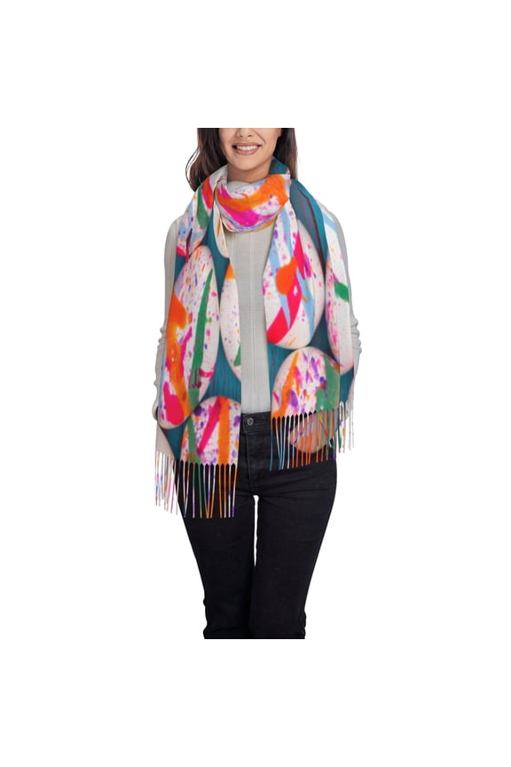 eggs Printed Women's Traditional Scarf Wrap Tassel Shawl Fringes Neck Head Shawl Retro Scarf