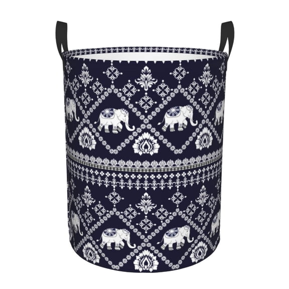 Rateoe elephants Pattern Round Laundry Hamper Basket, Tall Hamper Basket for Blanket Storage, Nursery Clothes Hamper for Laundry in Bedroom and College Dorm-Small