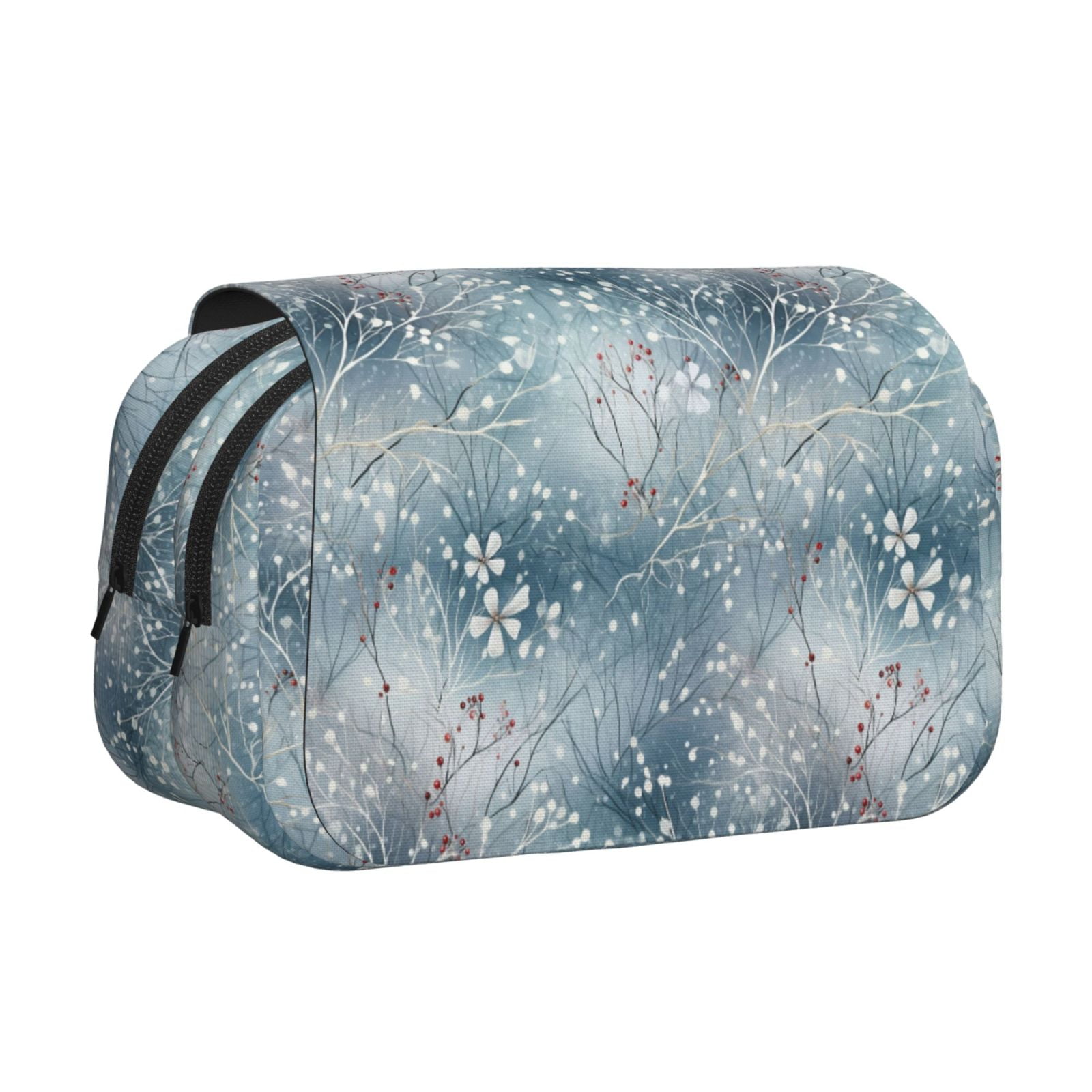 Rateoe enchanted winter snowflake holly Pattern Double Clamshell Pen Case, Storage Organizer with Two Zipper Compartments– Holds Up to 50 Pencils & Pens