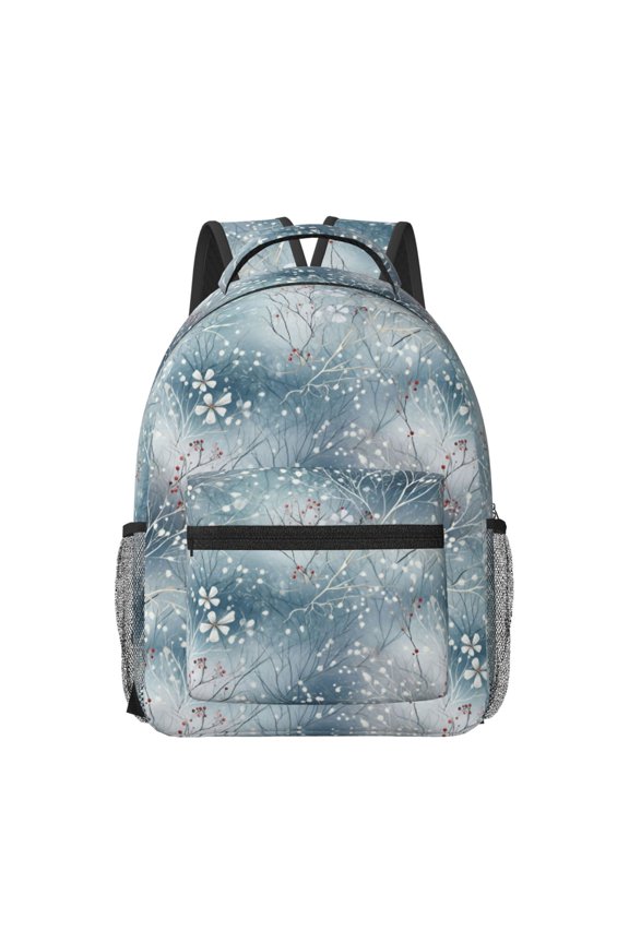 enchanted winter snowflake holly Pattern Durable Student Backpack Laptop Bag- Ergonomic Design, Waterproof Twill Fabric - Ideal for School, Travel, and Outdoor Activities-One Size