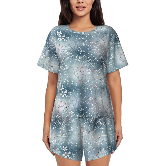 Rateoe enchanted winter snowflake holly for 2 Piece Short Sleeves Pajama Sets Casual Lounge Sleepwear Ladies Pjs Sets with Pocket-X-Large