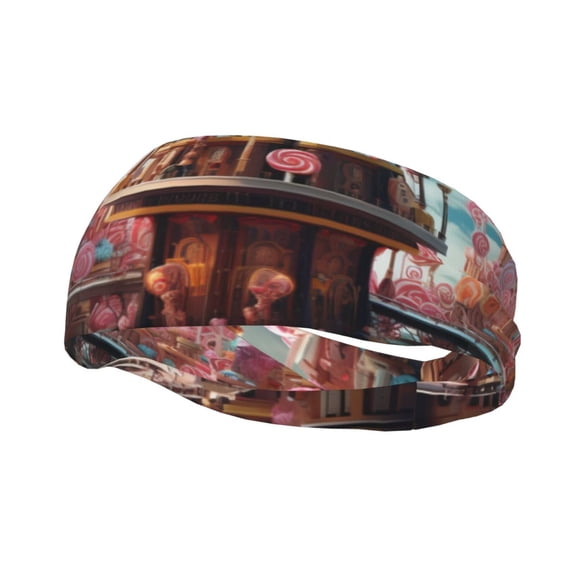 Rateoe fairy-tale-world-with-delicious-candy Pattern Sports Headbands ,Moisture Wicking Workout Headband, Sweatband Headbands for Running,Cycling,Yoga,Hairband for Women and Men