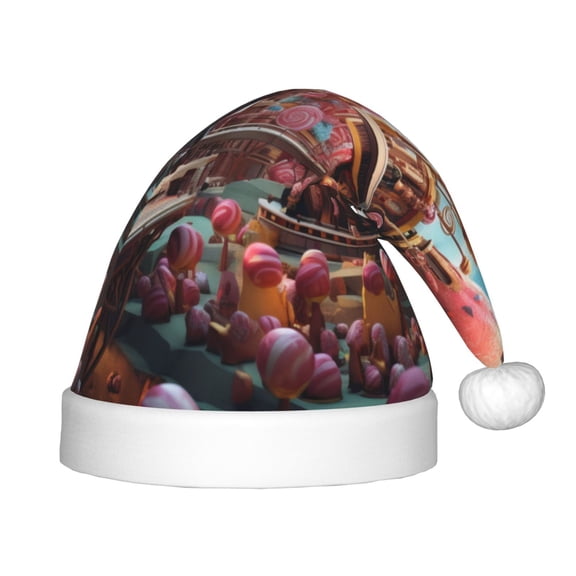 Rateoe fairy-tale-world-with-delicious-candy Santa Hat Confortable Christmas Hat for Christmas Party Favors Fit for Kids