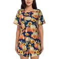 thumbnail image 1 of Rateoe fall Pumpkin Daisy Pattern Women's Short-Sleeved Pajama Set - 2 Piece Soft and Lightweight Sleepwear Set-4X-Large, 1 of 7