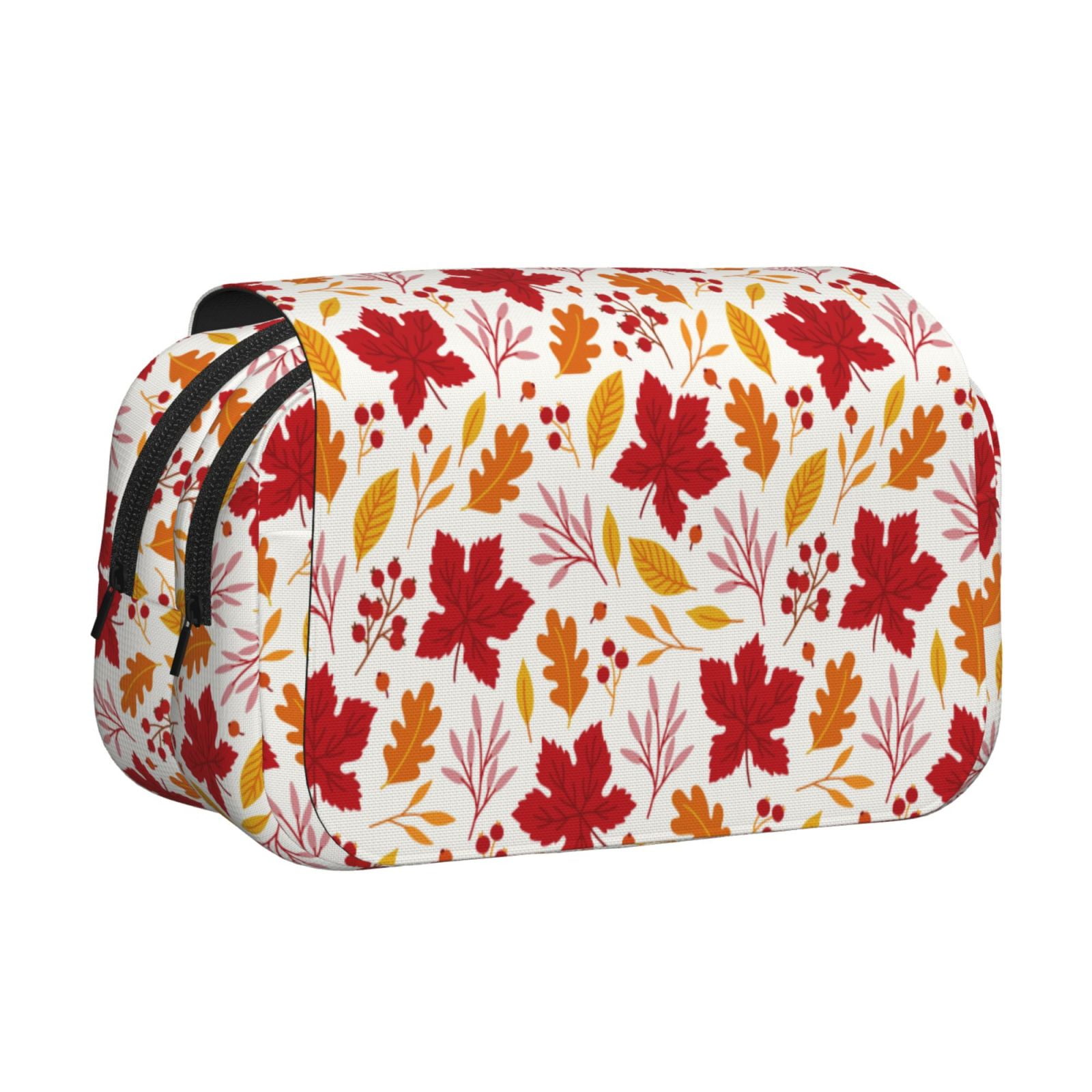Rateoe fall laef Maple Pattern Double Clamshell Pen Case, Storage Organizer with Two Zipper Compartments– Holds Up to 50 Pencils & Pens
