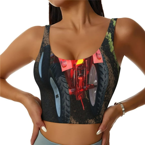 Rateoe farm work Print Womens' Sports Bras Scoop Neck Sports Vest- Padded U Back Seamless High Impact Support-