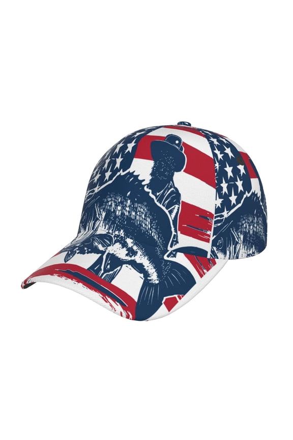 fisherman fishing with USA flag Pattern Mens Baseball Cap Adjustable Curved Brim Hat, Soft Cotton Sports Cap for Outdoor, Casual, and Everyday Wear, Comfortable & Breathable