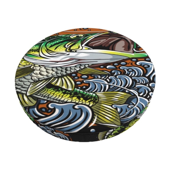 Rateoe fishing bass Pattern Round Bar Stool Seat Covers,Washable Stool Cushion Slipcover Elastic Bar Chair Covers for 12-14 Inch Chair-12 inch