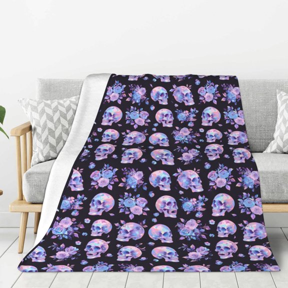 Rateoe flower Skull rose Pattern Flannel Throw Blanket, Ultra-soft Blanket for Bed, Couch, Car, Hypoallergenic Anti-pilling blanket-60"x50"(Vertical)