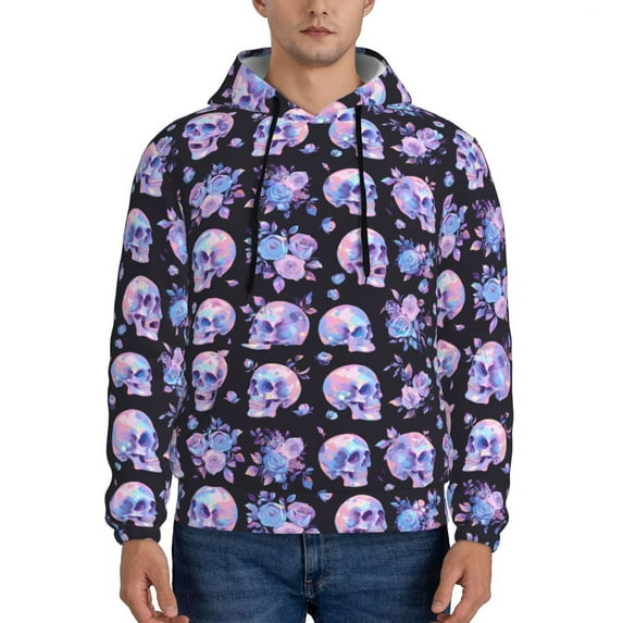Rateoe flower Skull rose Pattern Mens Hoodie, Pullover Hooded Sweatshirt, Kangaroo Pocket Hoodie Ideal for Daily Wear, Travel and Home-Large