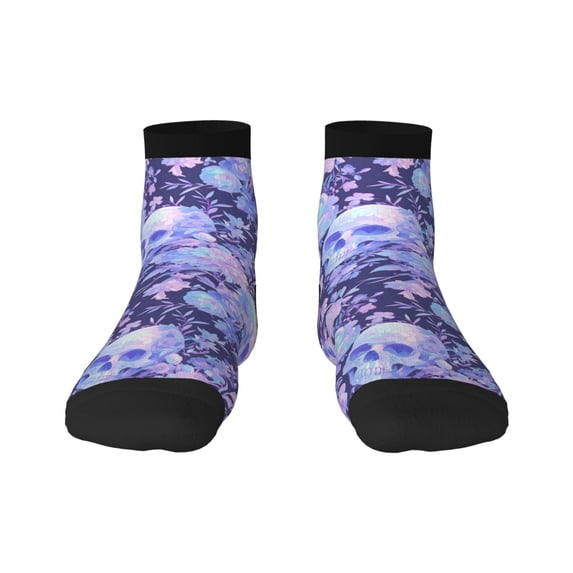 Rateoe flower crystal Skull Pattern Quarter Crew Socks,Toe Seamed Ankle Socks,Cotton Cushioned Breathable Athletic Crew Sports Socks