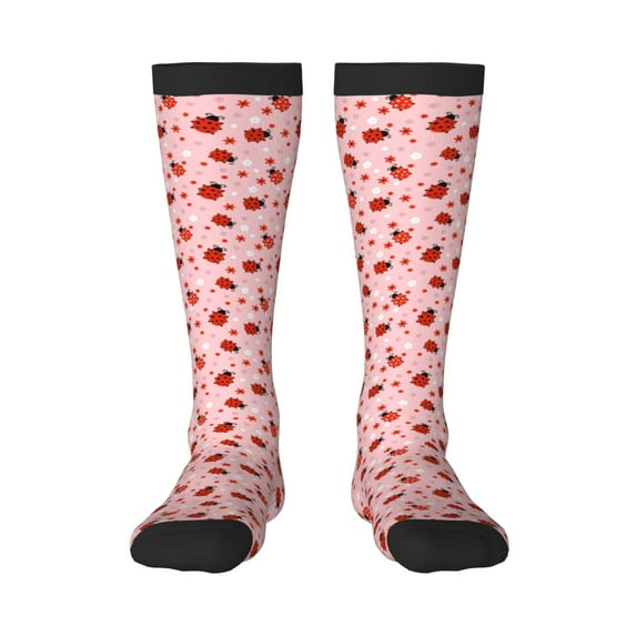 Rateoe flowers and ladybugs Pattern Women’s Knee High Crew Socks,Trouser Socks, – Comfortable, Breathable, Moisture-Wicking and Soft